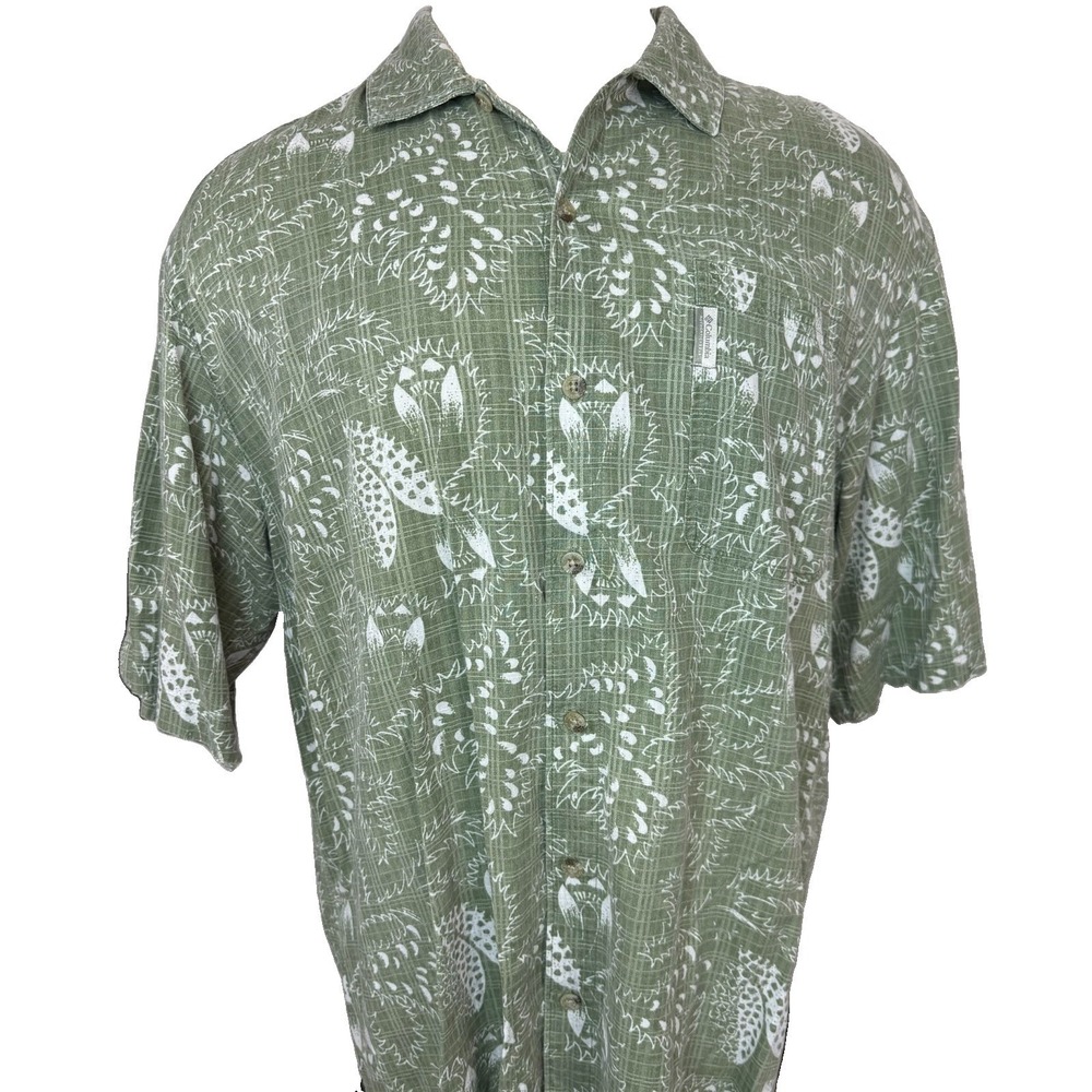 Columbia Sportswear Men's Short Sleeve Shirt Sz L Green Botanical Print Floral